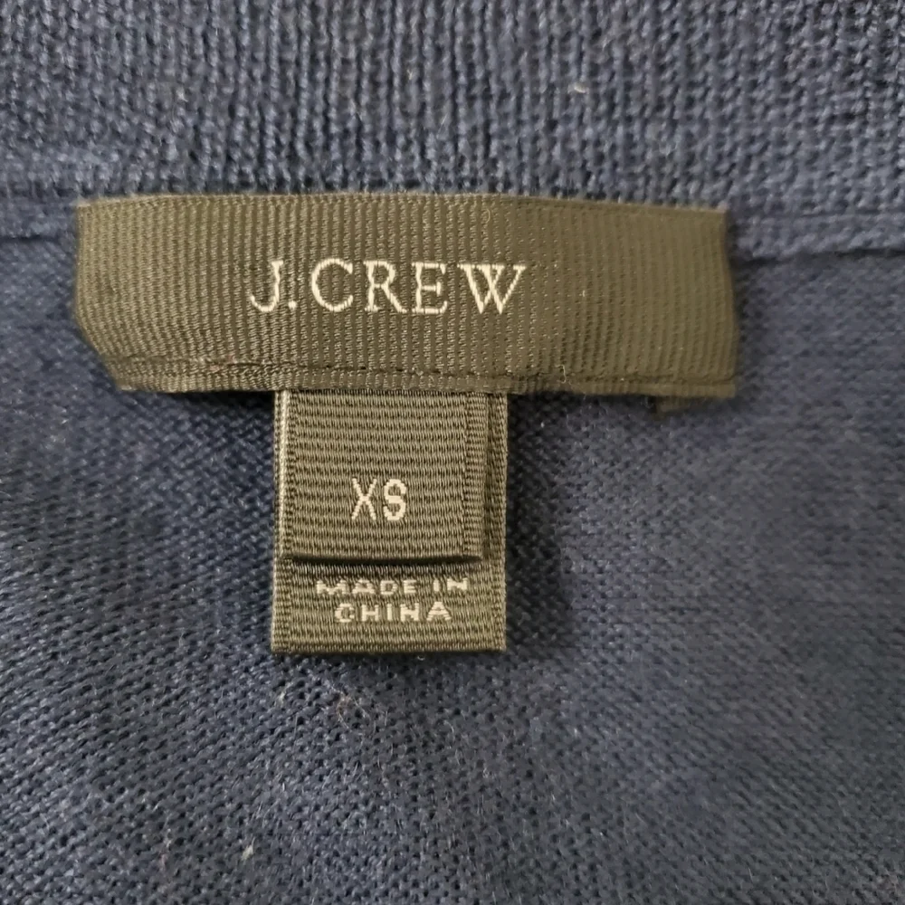 J. Crew Sweater XS Womens Navy Blue Merino‎ Wool V-Neck Drawstring Sleeve G9845